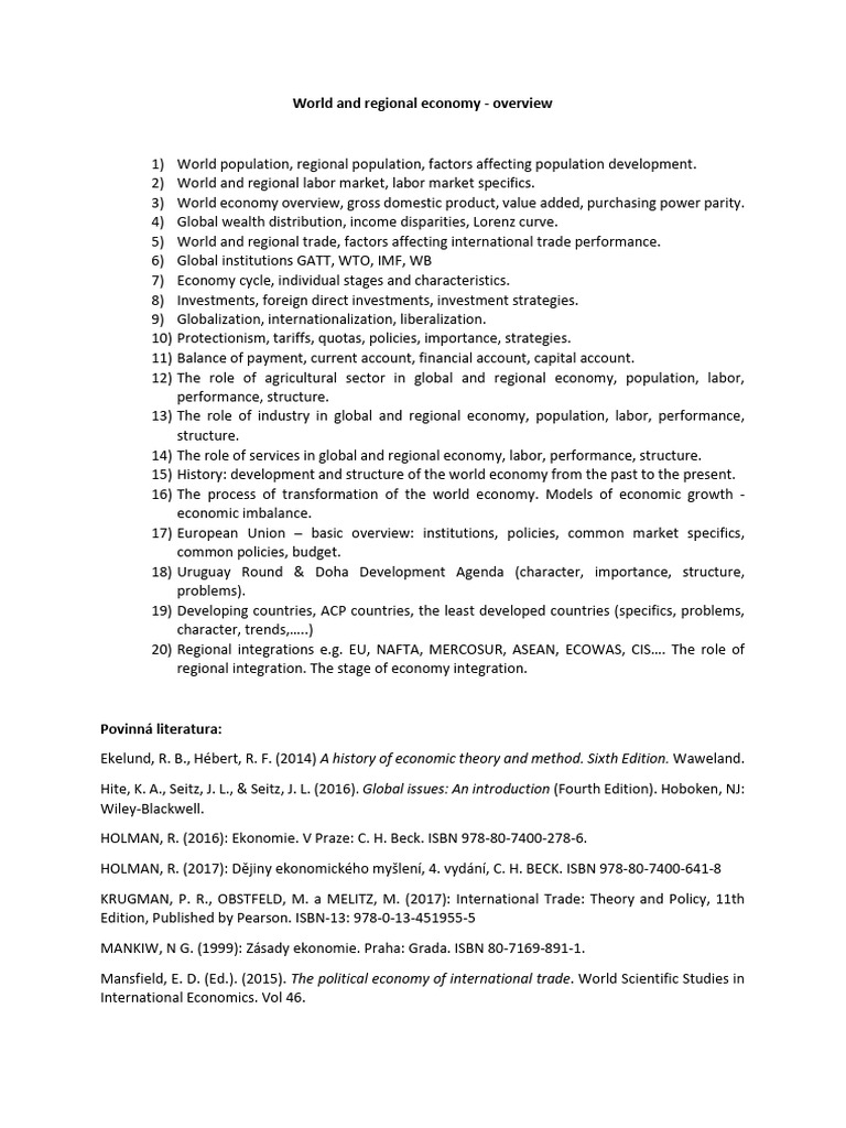 Global and Regional Economic Overview | PDF | Regional Integration ...