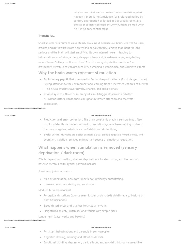 Effects of Sensory Deprivation on Mental Health | PDF | Perception ...