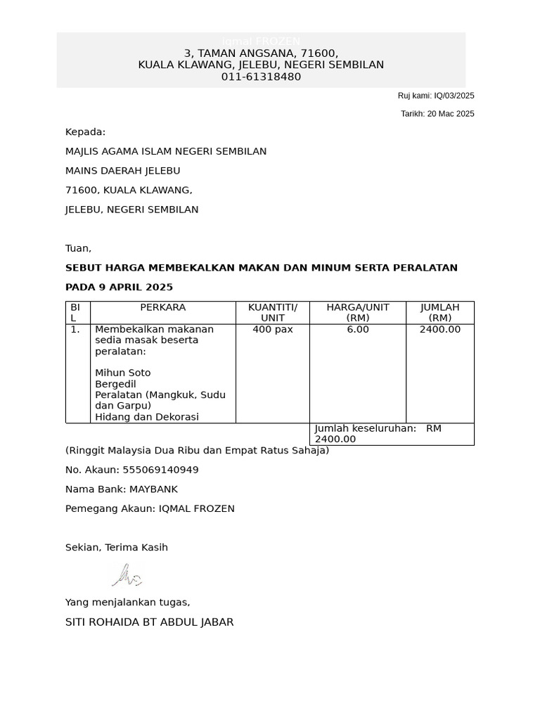 Sebut Harga Mains | PDF