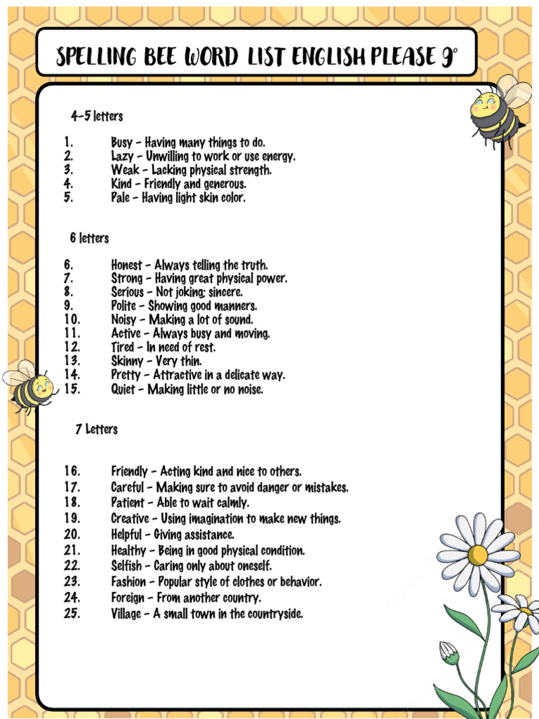 Spelling Bee Word List for 9th Grade | PDF
