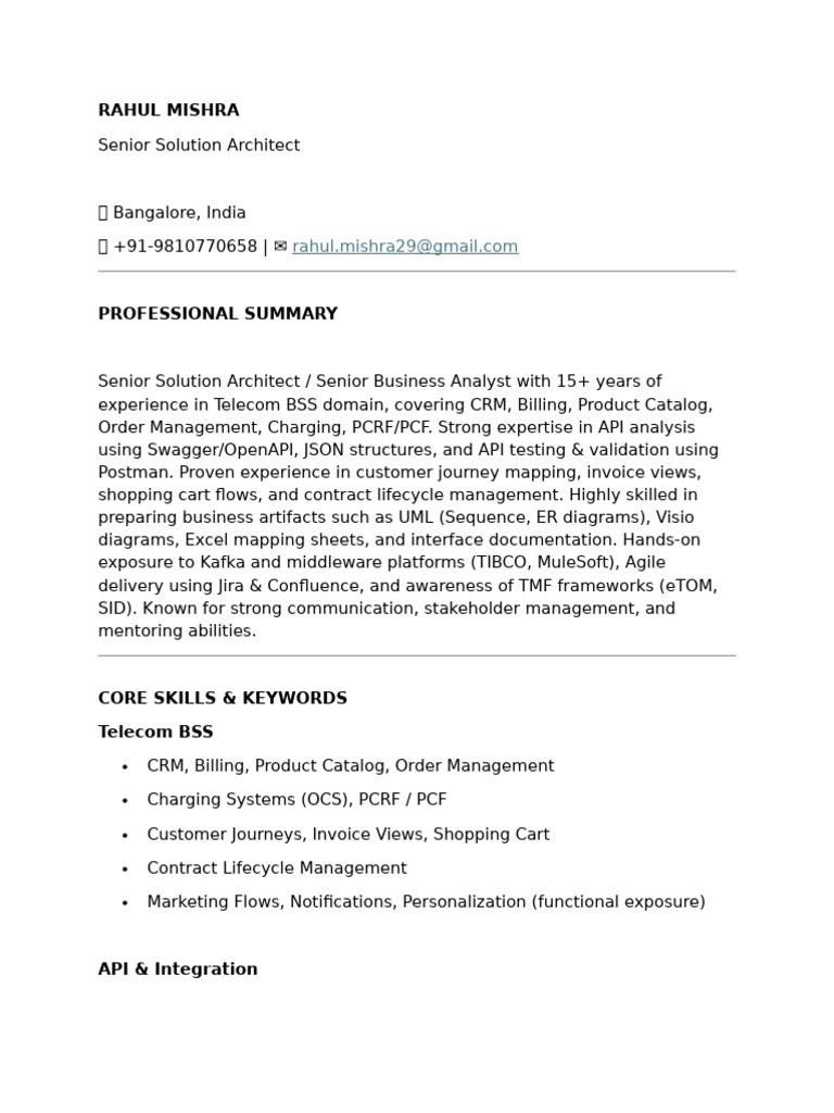 Senior Solution Architect in Telecom BSS | PDF | Computer Network ...
