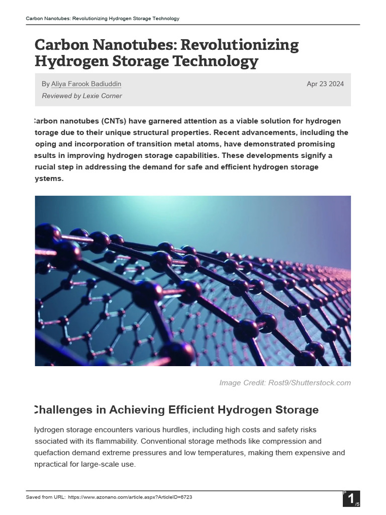 Carbon Nanotubes for Hydrogen Storage | PDF | Carbon Nanotube | Hydrogen