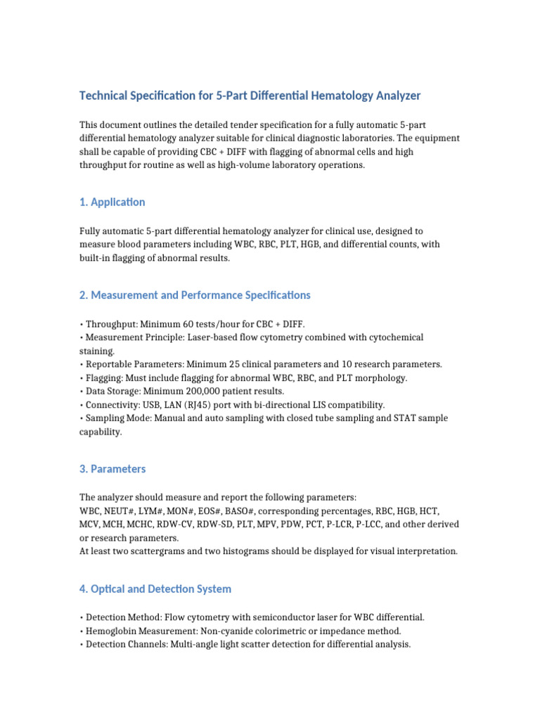 5-Part Differential Hematology Analyzer Specs | PDF