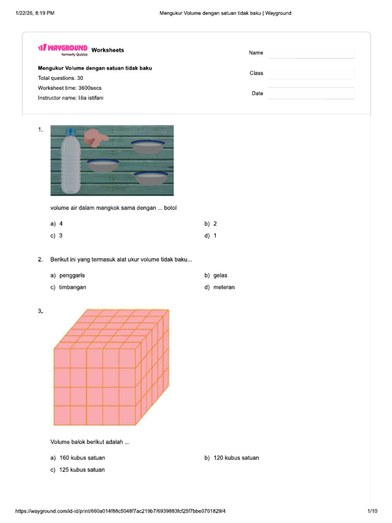 Daily Test Matematika Kelas 4 Bab Volume | PDF