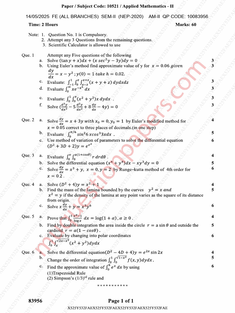 Be First Year Engineering Semester 2 2025 May Applied Mathematics II ...