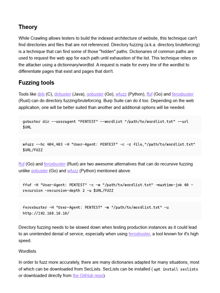 Directory Fuzzing Techniques and Tools | PDF