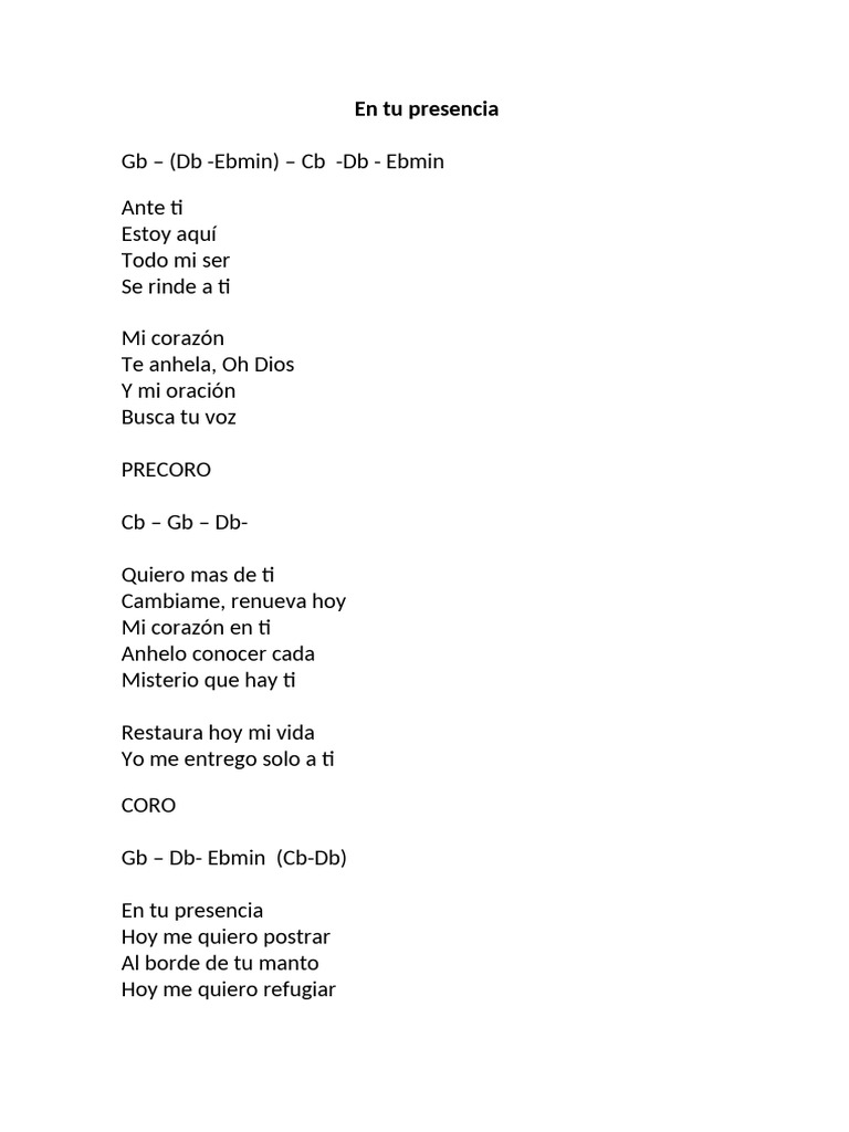 En Tu Presencia: Letra y Reflexión | PDF