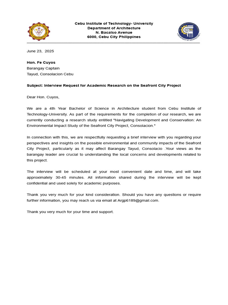 Interview Request for Seafront City Study | PDF