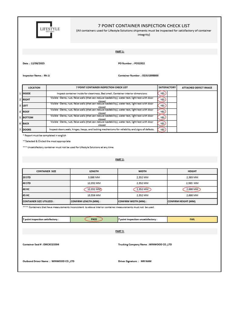 7-Point Container Inspection Report | PDF | Door