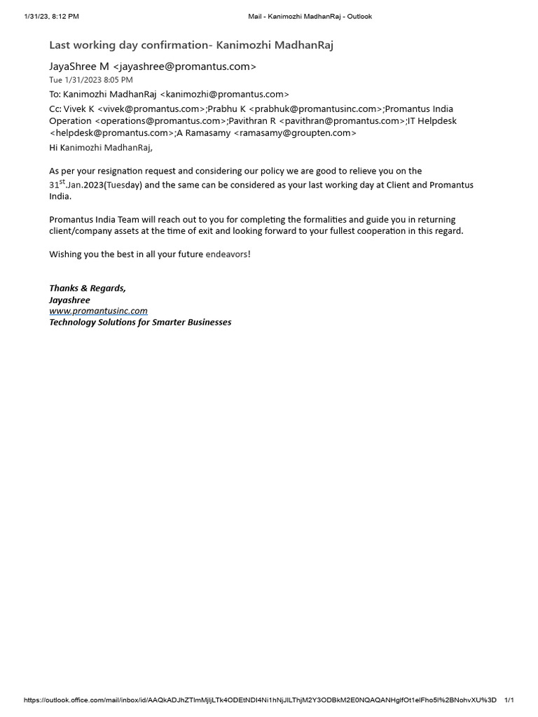 Last Working Day Confirmation Email | PDF