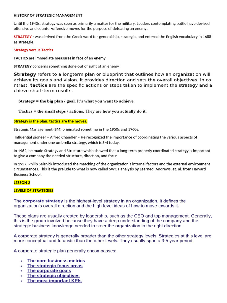 Evolution of Strategic Management Concepts | PDF | Strategic Management ...