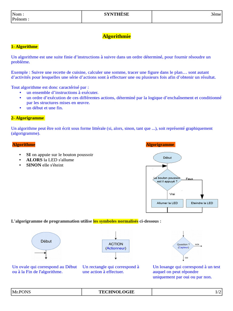 Introduction à l'algorithmie et algorigrammes | PDF | Algorithmes ...