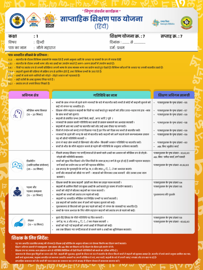 Hindi Grade 2 Chapter 7 Lesson Plan PDF | PDF