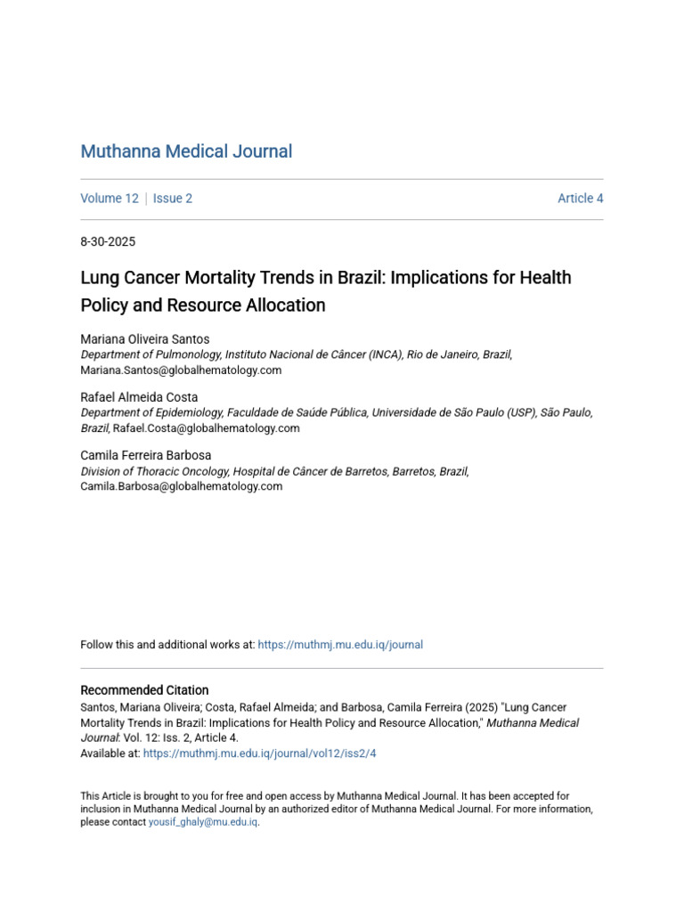 Lung Cancer Mortality Trends in Brazil_ Implications for Health P | PDF ...