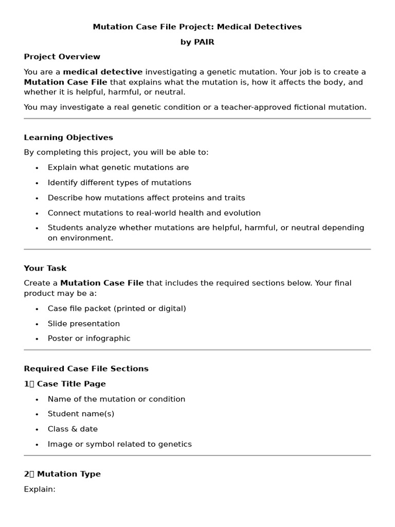 Genetic Mutation Case File Project | PDF | Mutation | Genetics