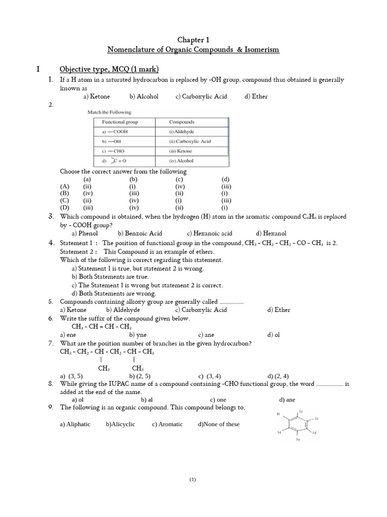 Organic Compounds Nomenclature & Isomerism | PDF | Isomer | Functional ...
