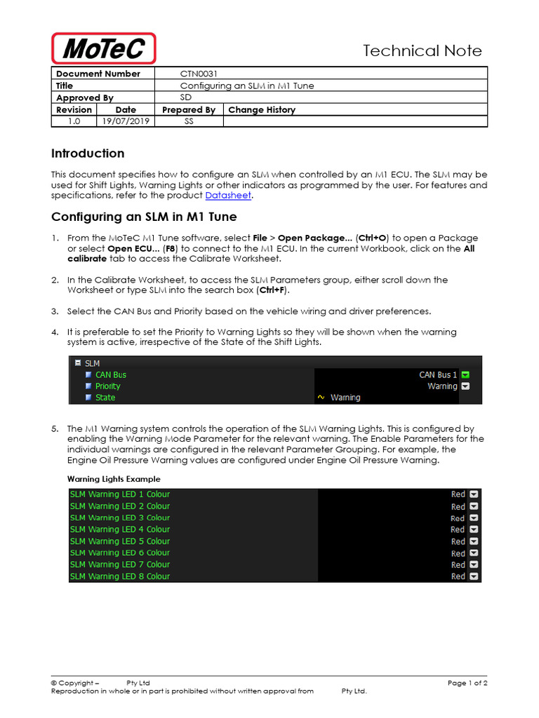 CTN0031 Configuring an SLM in M1 Tune | PDF