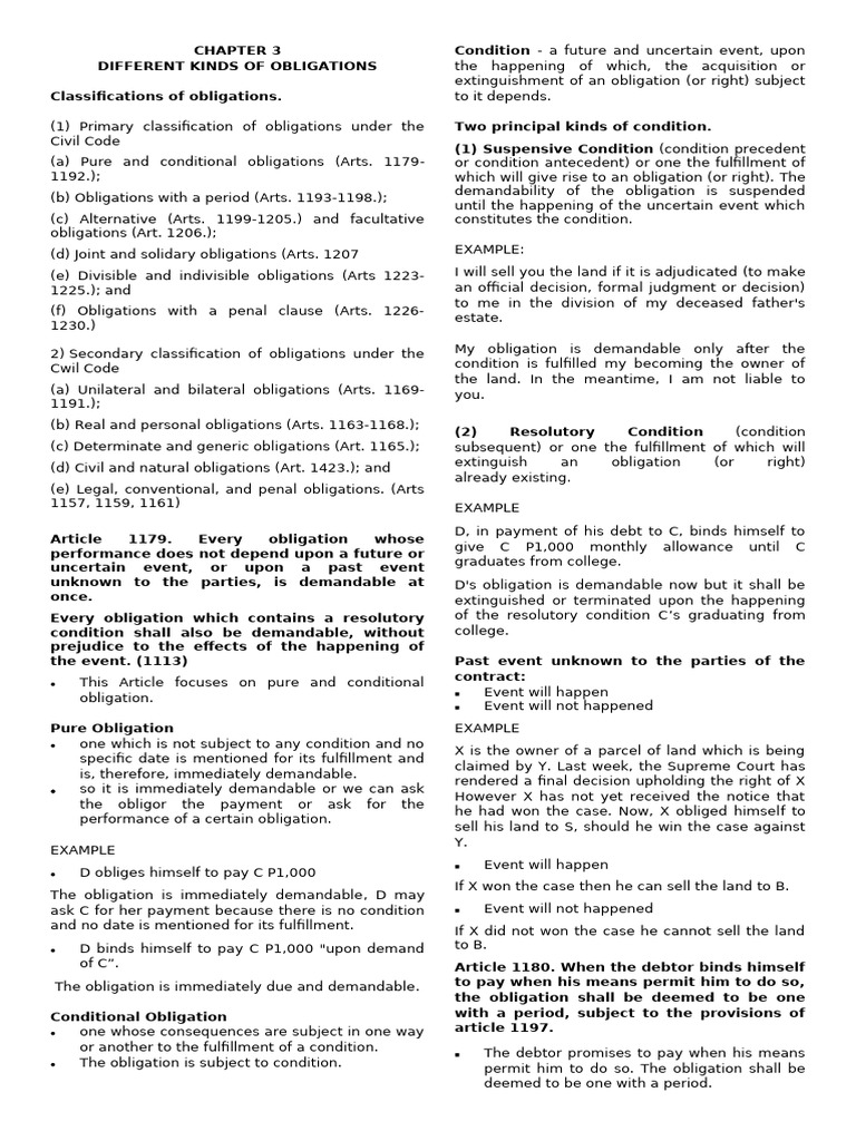 Types of Obligations Explained | PDF | Breach Of Contract | Payments