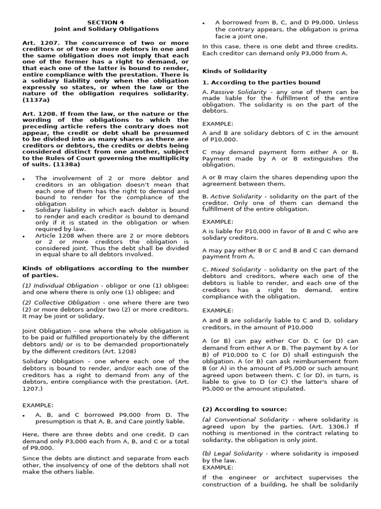 Joint and Solidary Obligations Explained | PDF | Debtor | Debt