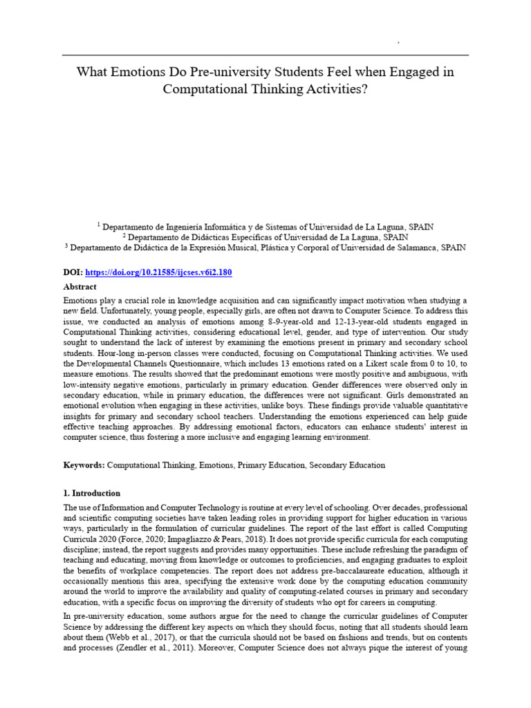 Emotions in Computational Thinking Education | PDF | Emotions | Science