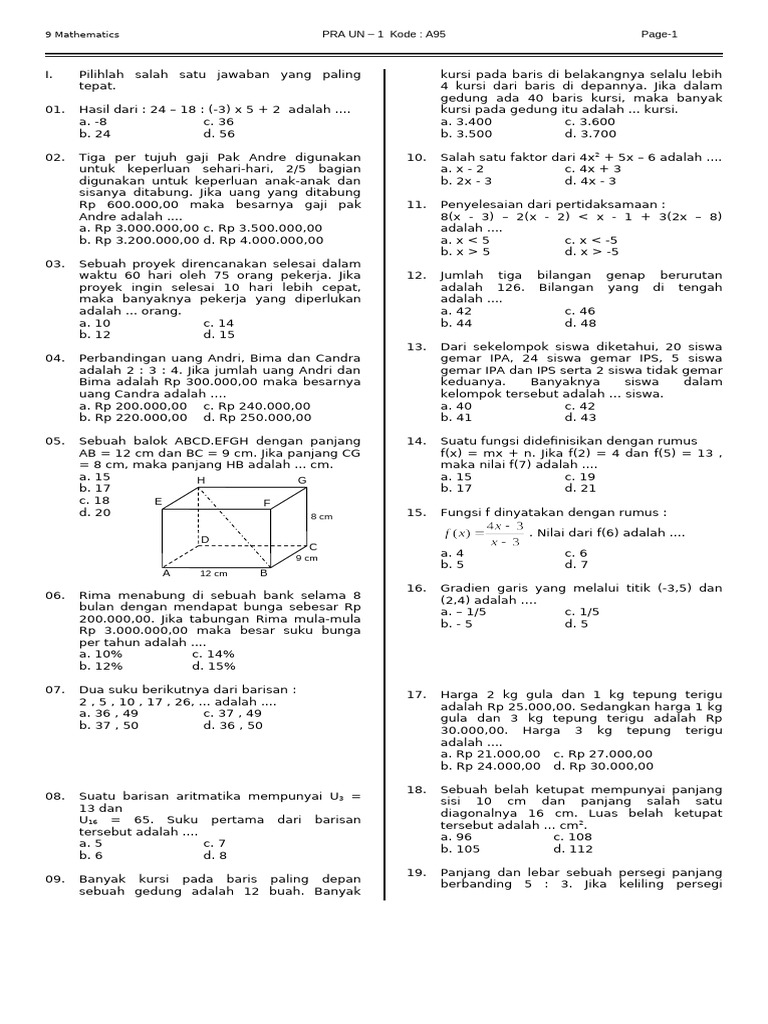 Soal Matematika PRA UN 2023 | PDF