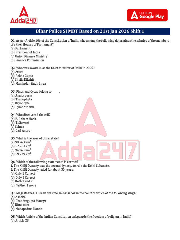 Bihar Police SI Exam Questions 2026 | PDF | Vedas | Force