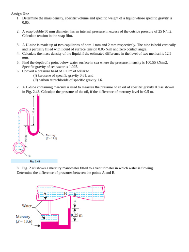 Fluid Mechanics Calculations and Problems | PDF | Pressure | Water