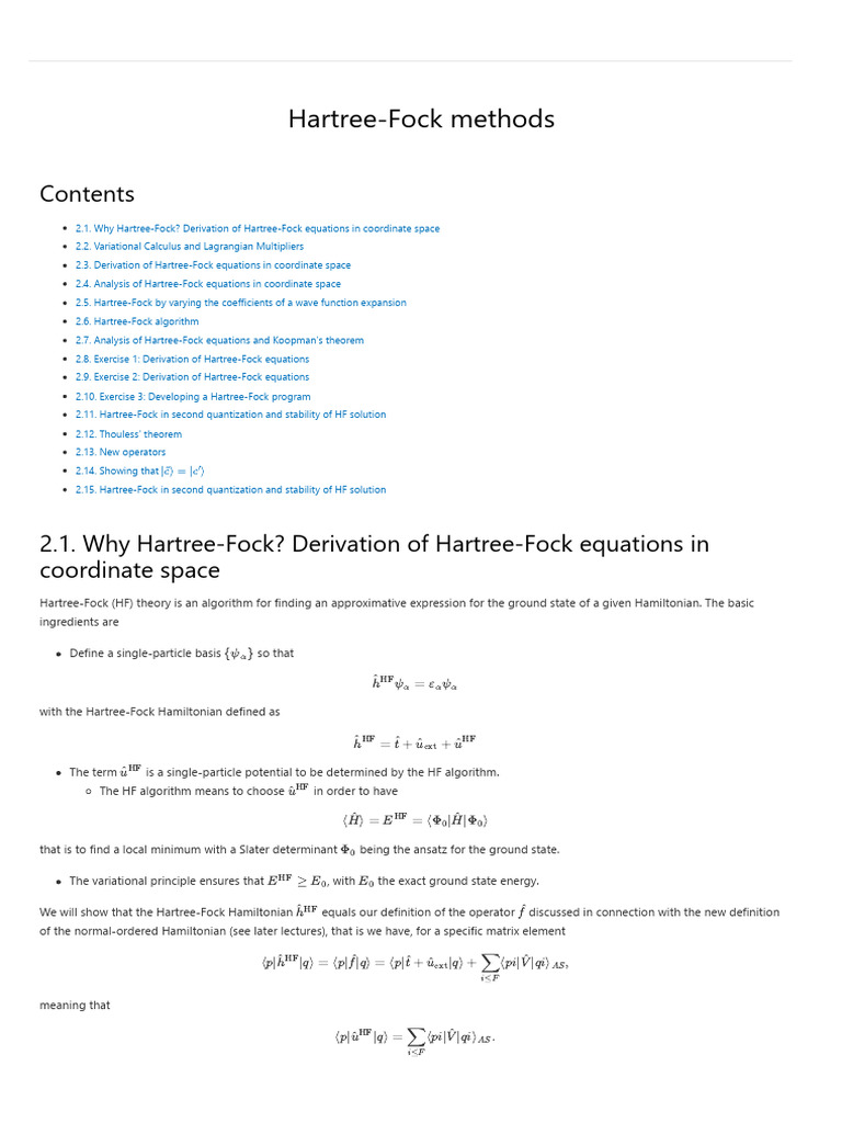 Hartree-Fock Methods Overview | PDF | Hartree–Fock Method | Lagrangian ...