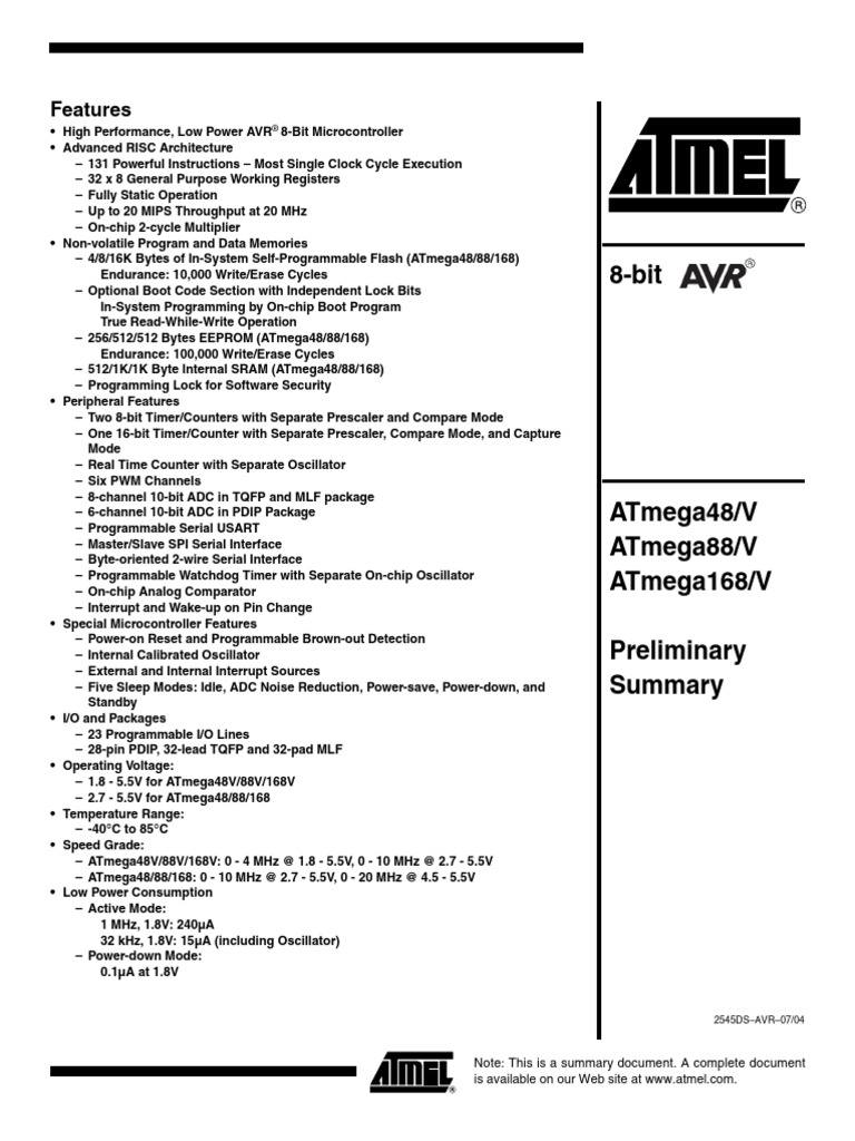 ATmega48/88/168 Microcontroller Overview | PDF | Booting | Microcontroller
