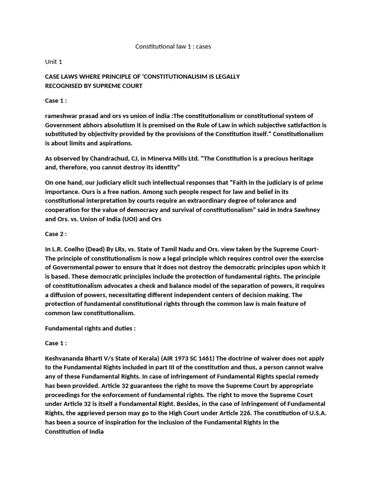 Constitutionalism and Landmark Cases | PDF | Constitution | Legal Documents