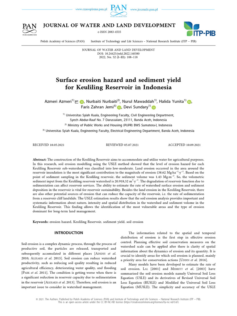Erosion and Sediment Yield in Keuliling Reservoir | PDF | Erosion ...