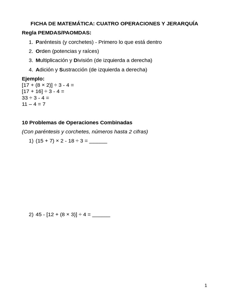 Cuatro Operaciones y Problemas Matemáticos | PDF