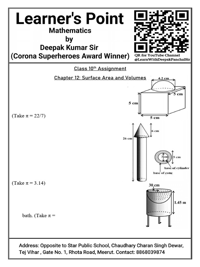 Class 10 Surface Area and Volume Problems | PDF | Sphere | Area