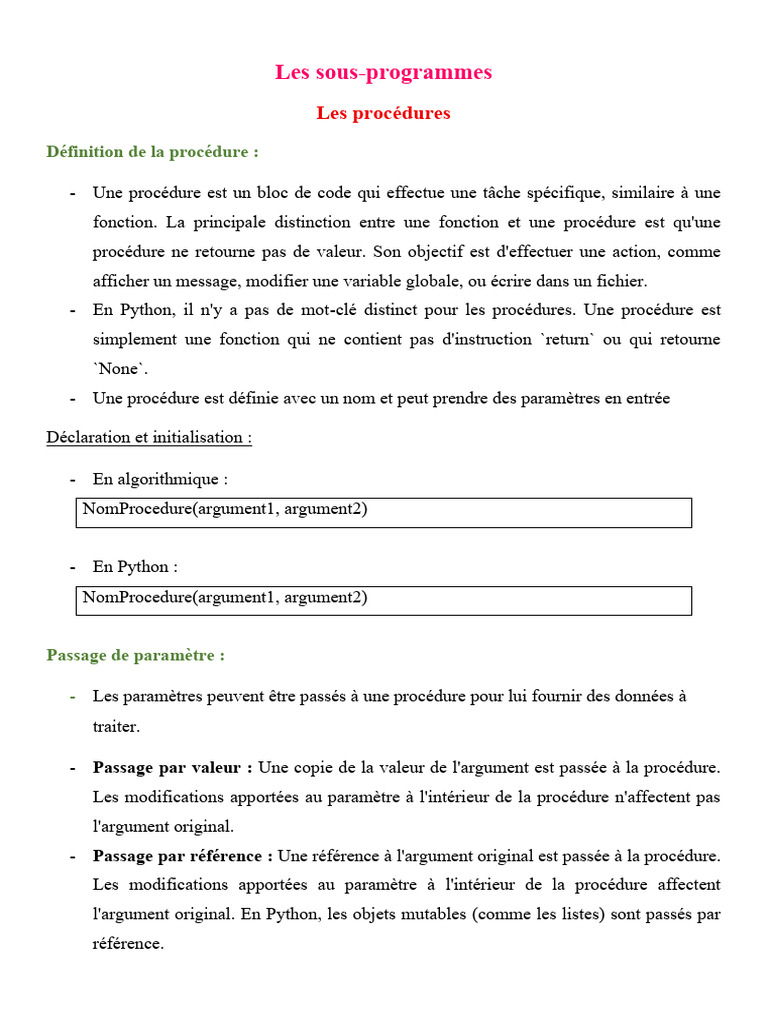 Comprendre les procédures en Python | PDF | Python (Langage de ...