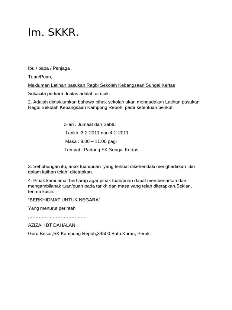 Surat Latihan Ragbi SKSK | PDF