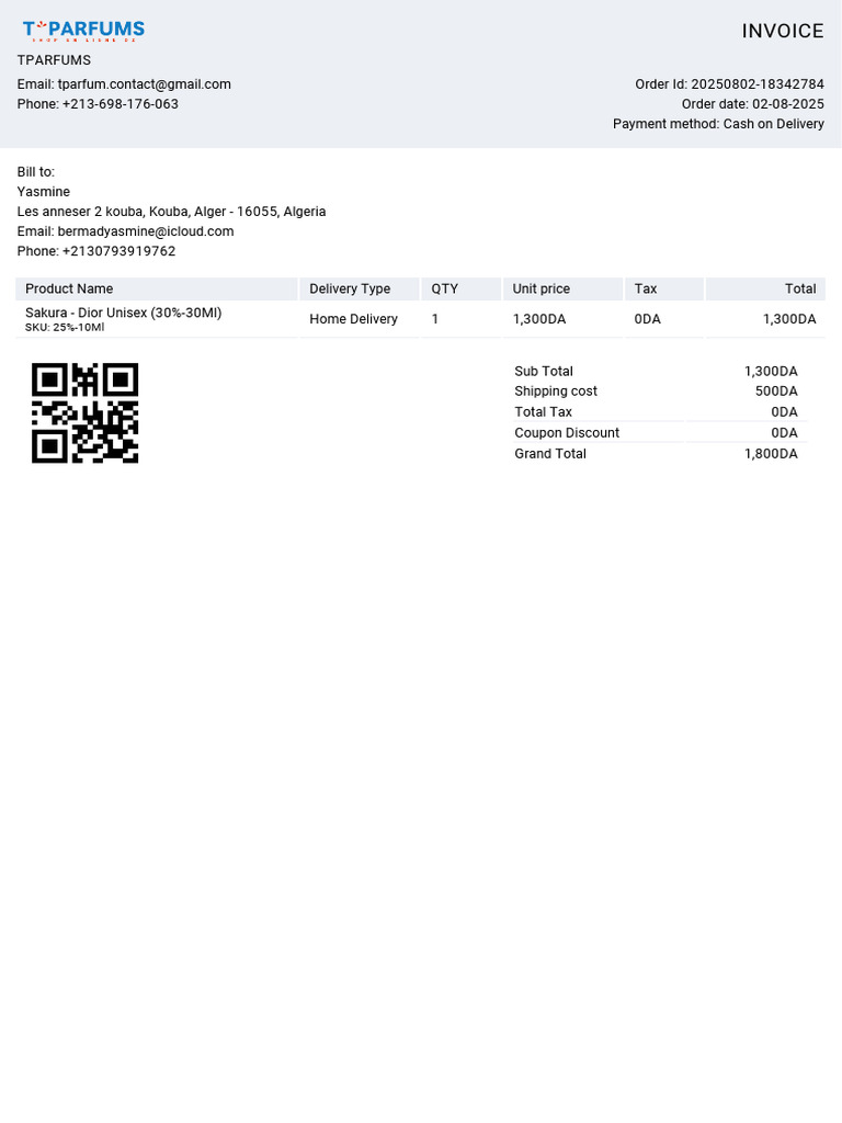 Invoice for Sakura Dior Purchase | PDF