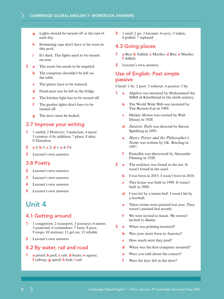 Cambridge Global English 7 Workbook Answers | PDF