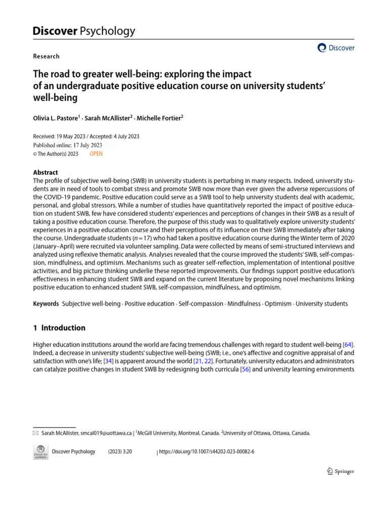 Impact of Positive Education on Student Well-Being | PDF | Psychology ...