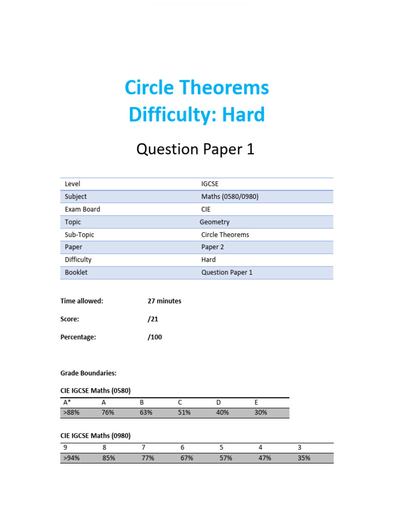 IGCSE Circle Theorems Practice Paper | PDF | Mathematics | Student ...