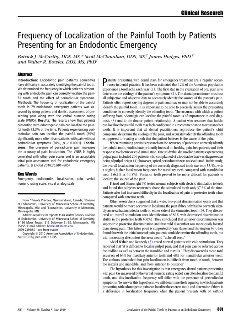 Tooth Pain Localization in Emergencies | PDF | Pain | Human Tooth