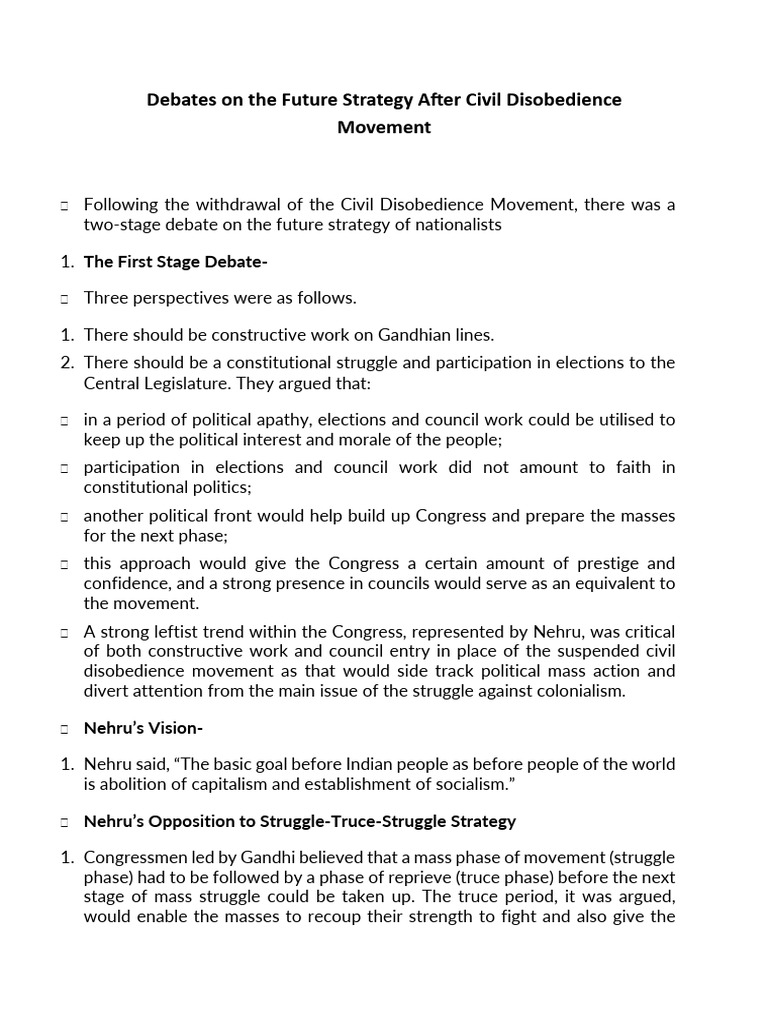 Future Strategies of Civil Disobedience Movement | PDF | Indian ...