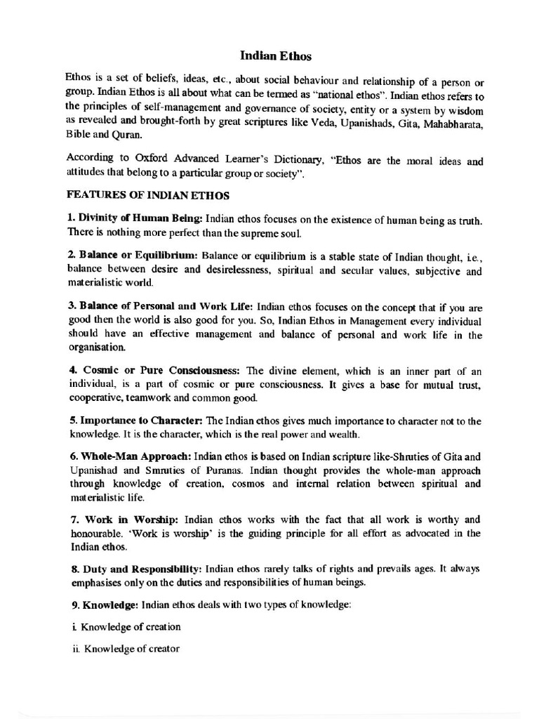 Unit 4 Indian Ethos | PDF