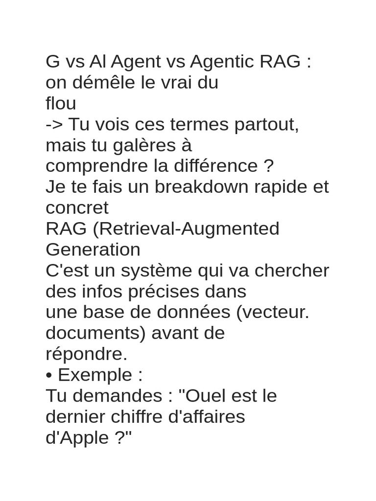 Différences entre RAG, Al Agent et Agentic RAG | PDF