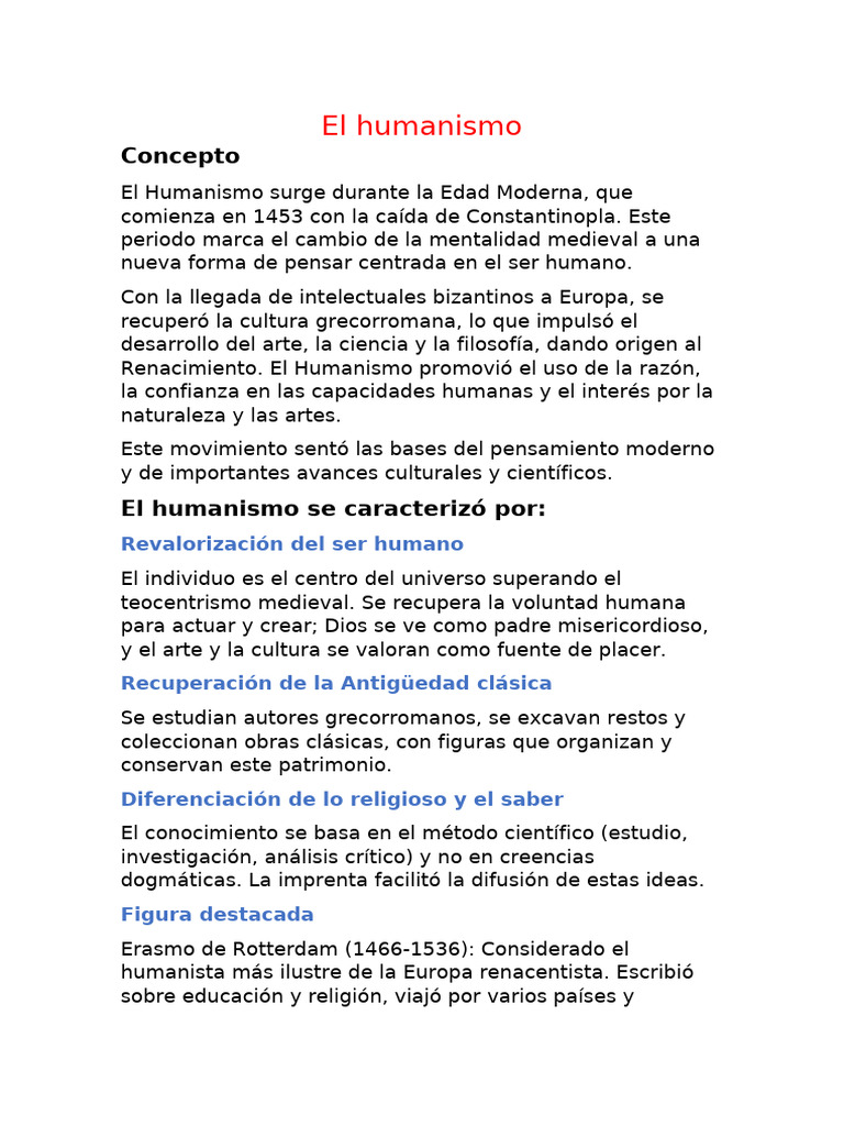 Humanismo: Orígenes y Características | PDF | Renacimiento | Educación ...