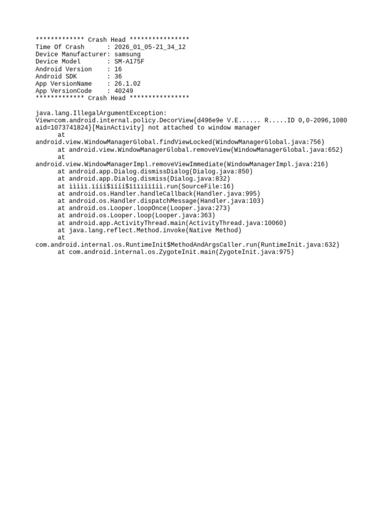 Android Crash Report: IllegalArgumentException | PDF