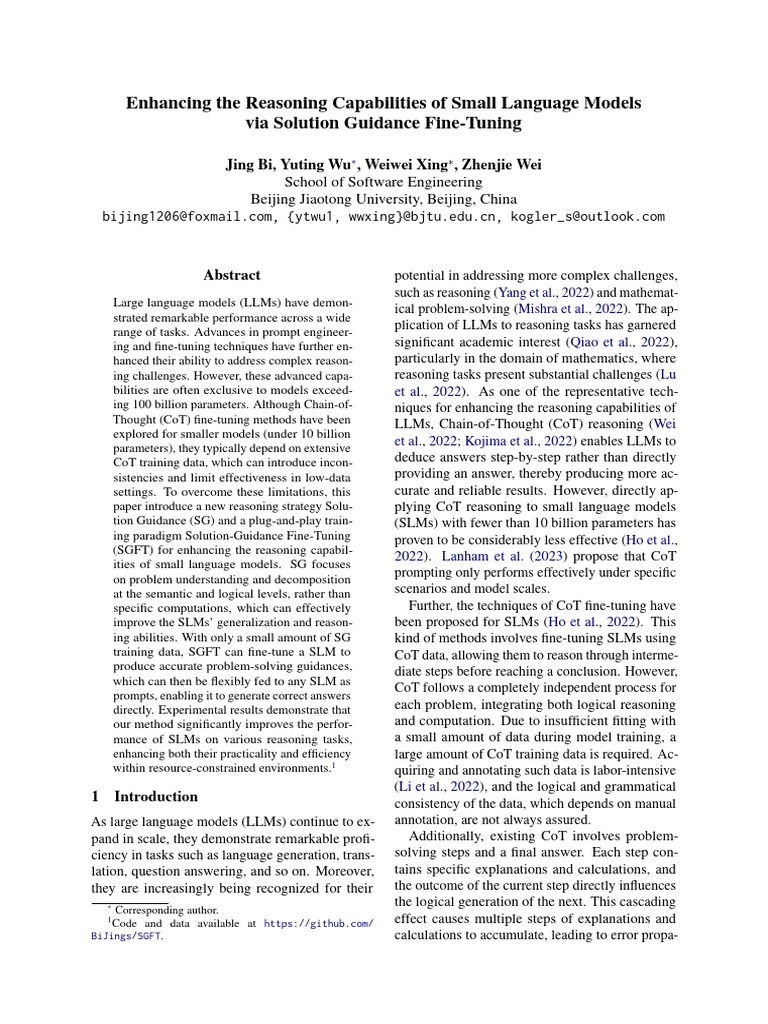 Enhancing Small Language Models' Reasoning | PDF | Reason | Learning