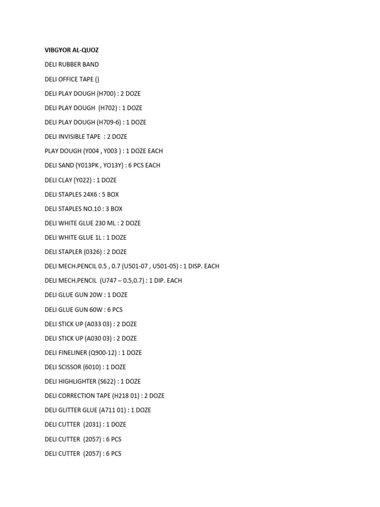 Deli Office Supplies Inventory List | PDF
