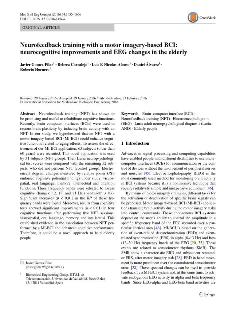 Neurofeedback Training in Elderly BCI Study | PDF ...