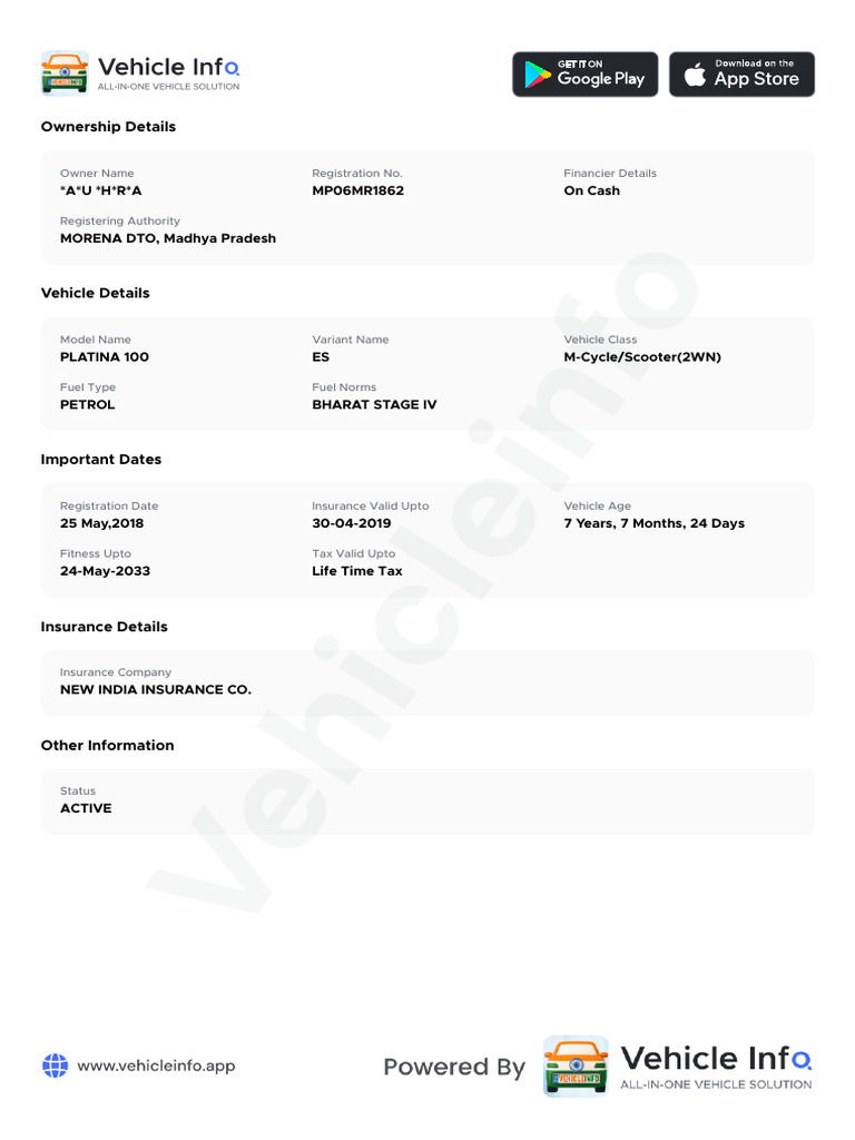 Vehicle Ownership and Details Report | PDF