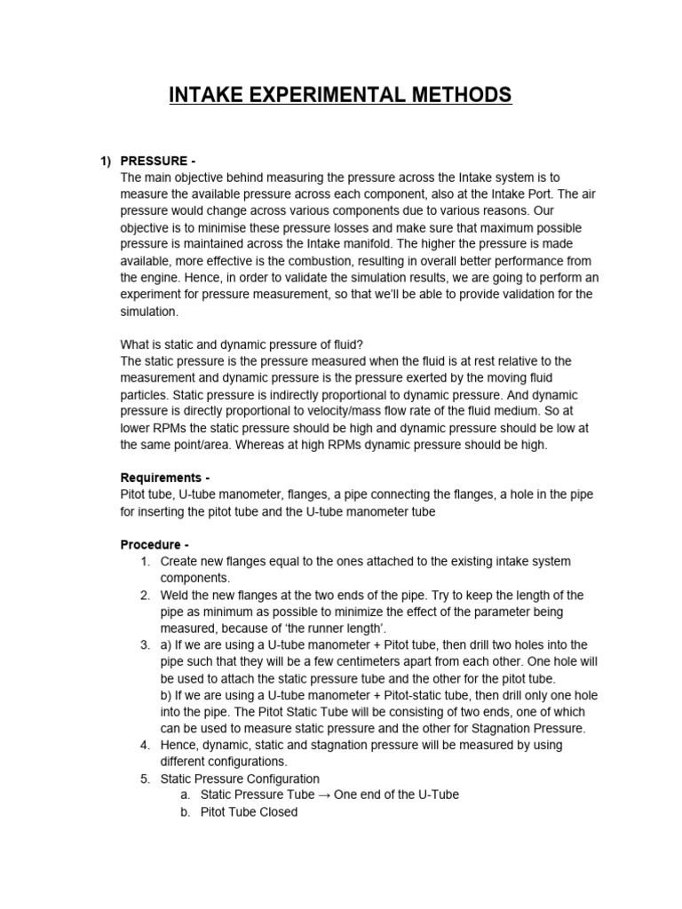 Intake System Pressure and Flow Rate Testing | PDF | Pressure | Flow ...